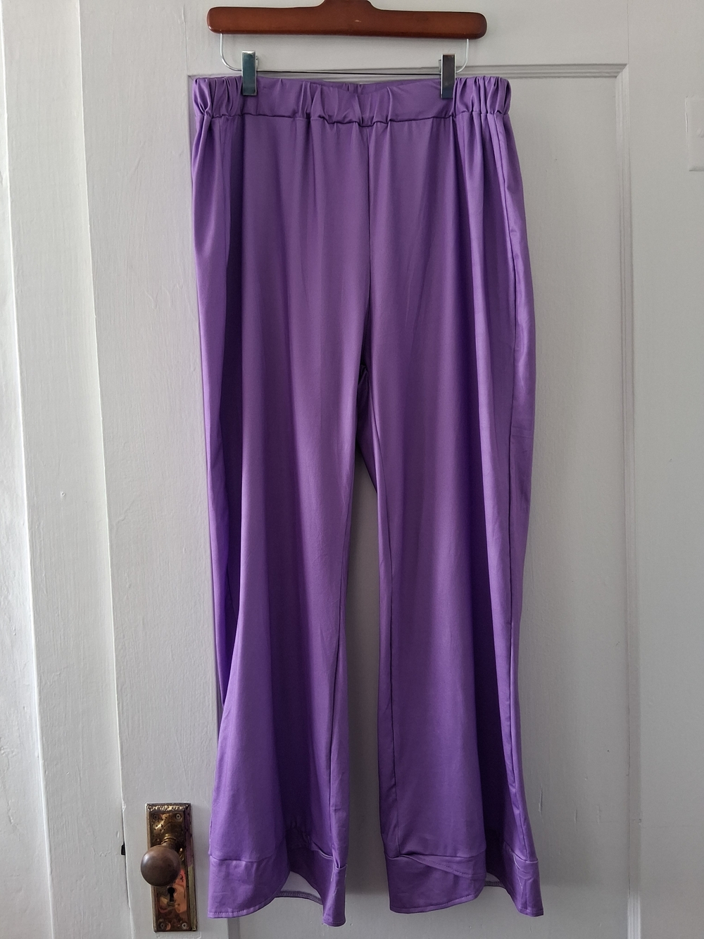 Wide-Leg Purple Satin Pants with Elastic Waist
